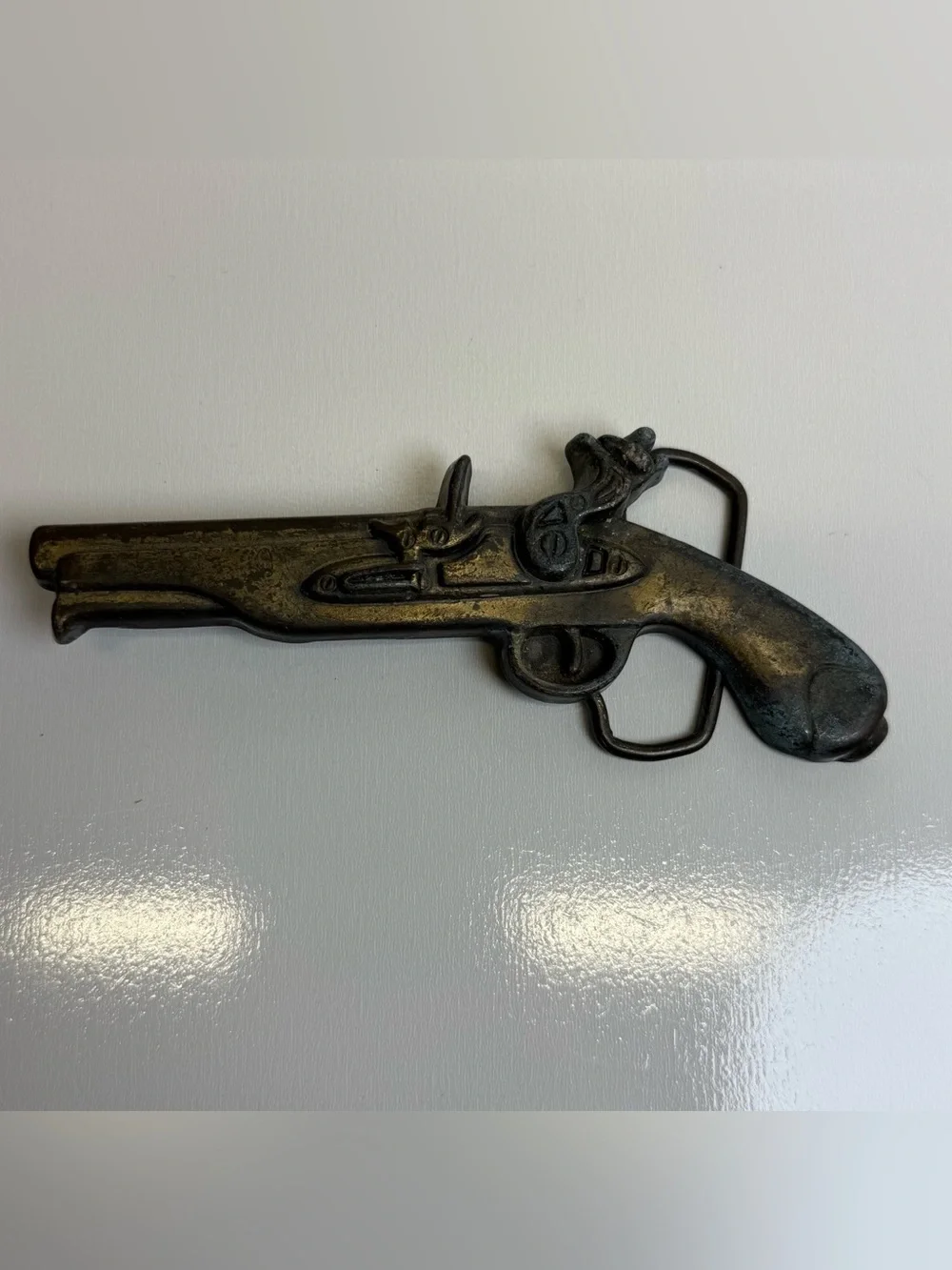 Civil War Flintlock Antique Pistol Gun Black Powder 1970s Vintage Belt Buckle